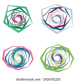 Edgy, geometric spiral, swirl, and twirl vector illustration