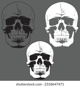 Edgy and haunting, this skull-inspired vector grunge art captivates with its monochromatic allure, an eerie fusion of darkness and contrast.