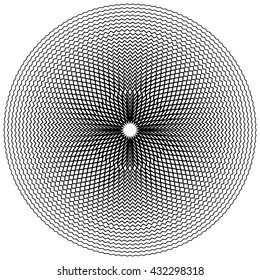 Edgy, jagged circular, circle element. Concentric shapes with distortion effect. Abstract design element.