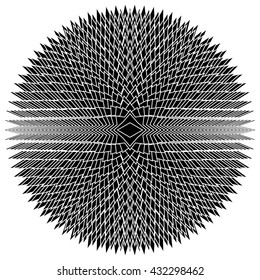Edgy, jagged circular, circle element. Concentric shapes with distortion effect. Abstract design element.