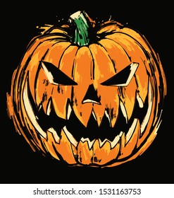 Edgy, loose, dry brush illustration of a Halloween Jack ‘o Lantern.