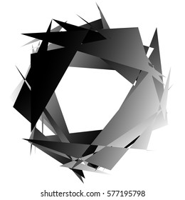 Edgy monochrome circular element. Black and white angular motif, shape