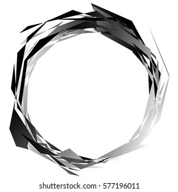 Edgy monochrome circular element. Black and white angular motif, shape