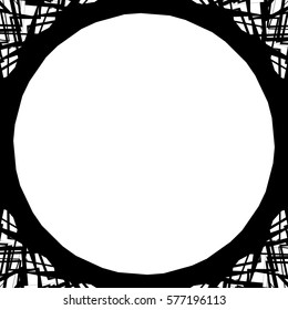Edgy monochrome circular element. Black and white angular motif, shape