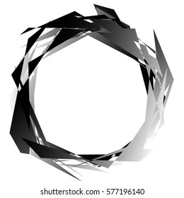 Edgy monochrome circular element. Black and white angular motif, shape