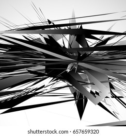 Edgy, rough geometric pattern. Irregular, chaotic random shapes. Abstract black and white element