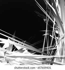 Edgy, rough geometric pattern. Irregular, chaotic random shapes. Abstract black and white element