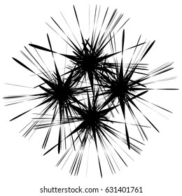 Edgy rough intersecting monochrome shape isolated on white. Abstract textured element
