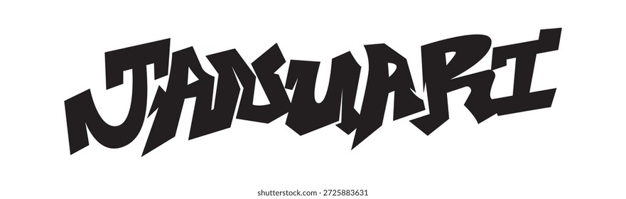 Tipografía "JANUARI" afilada y dentada. Letras negras de estilo graffiti agresivo para ropa de calle, carteles urbanos y planificadores digitales modernos. Arte vectorial de alta energía