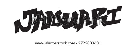 Edgy sharp-jagged "JANUARI" typography. Aggressive graffiti style black lettering for street wear, urban posters, and modern digital planners. High-energy vector art