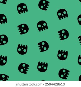 Edgy Skull Seamless Pattern on Green Background