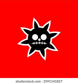 Edgy Spiked Skull Vector Sticker – Dark Grunge Pirate Emblem. Kid Pirates