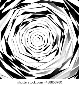 Edgy spirally texture. Abstract monochrome, geometric pattern.