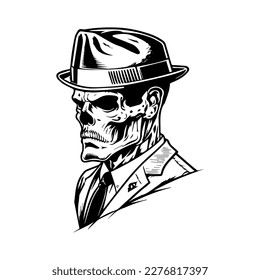 Edgy and stylish Hand drawn line art illustration of a chicano skull biker wearing a suit, showcasing a unique fusion of tough and sophisticated