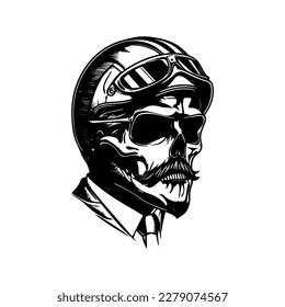 Edgy and stylish Hand drawn line art illustration of a chicano skull biker wearing a helmet, showcasing a unique fusion of tough and sophisticated