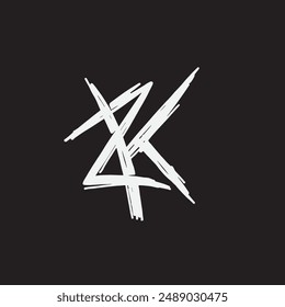 Edgy ZK monogram logo, Hand-drawn and Graffiti-inspired letter ZK initials logo, Unique letter KZ logo template