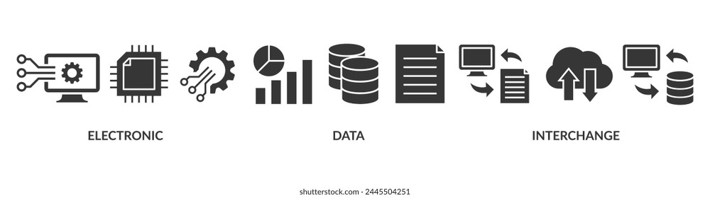 EDI banner web icon vector illustration concept for electronic data interchange of business documents standard format with a cloud server, exchange, database, file, chart, automation, and process icon