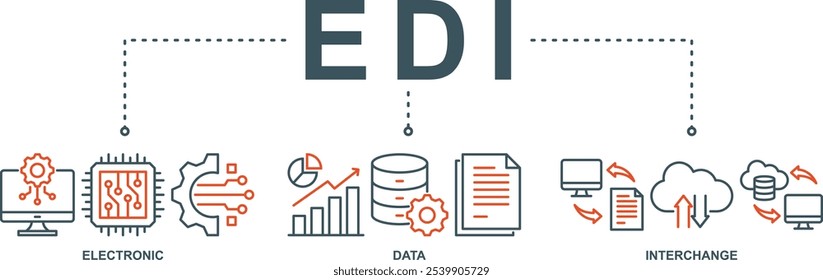 ANUNCIO Concepto de Ilustración vectorial de íconos de Web EDI para el intercambio electrónico de datos de documentos comerciales Formato estándar con ícono