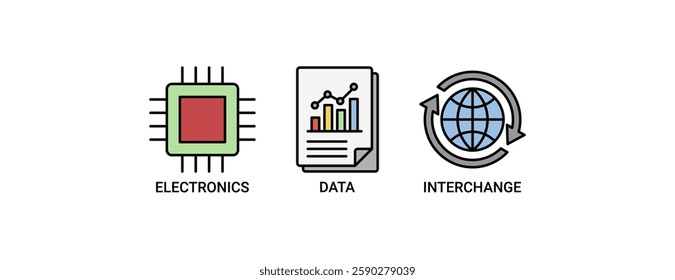 EDI banner web icon vector illustration concept for electronic data interchange of business documents standard format with a cloud server, exchange, database, file, chart, automation and process icons