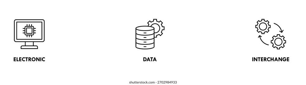 EDI-Banner-Web-Symbol, Vektorgrafik-Konzept für den elektronischen Datenaustausch von Geschäftsdokumenten, Standardformat mit einem Cloud-Server, Exchange, Datenbank, Datei, Diagramm, Automatisierung und Prozesssymbol