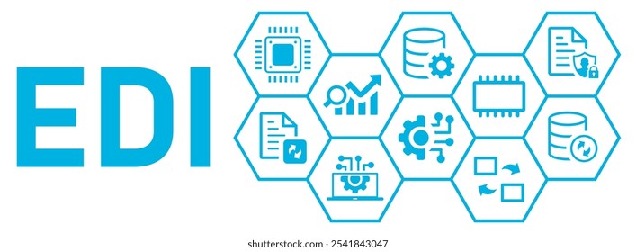 EDI concept banner web website icons vector illustration concept with icons of cloud server, exchange, database, files, chart, automation, process, document, on white background, solid icons,