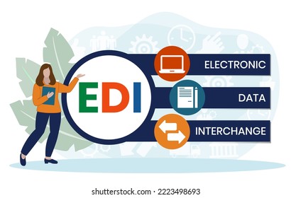 EDI - Electronic Data Interchange acronym. business concept background. vector illustration concept with keywords and icons. lettering illustration with icons for web banner, flyer, landing page