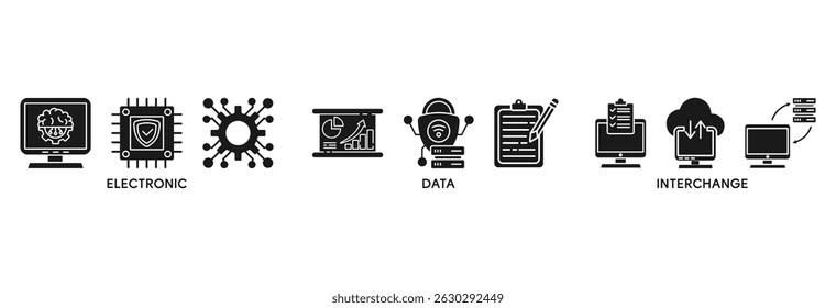 EDI icon set vector illustration concept relate to electronic data interchange of business documents standard format with a cloud server, exchange, database, file, chart, automation, and process icon