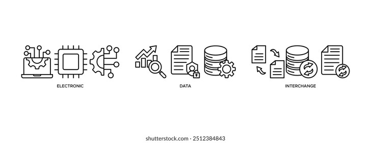 EDI icon vector illustration banner web concept for electronic data interchange of business documents standard format with a cloud server, exchange, database, file, chart, automation, and process