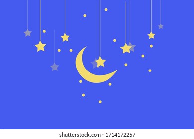 Edi Mubarak Greetings For Ramadan Vector Illustration With Hanging Moon And Stars