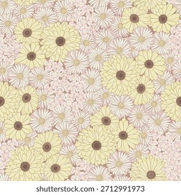 Flores Comestíveis em Sepiabackground padrão imprimir. Perfeito para tecido, papel de parede, scrapbooking e artigos de papelaria. Design de padrão de superfície