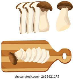 Edible king oyster mushrooms vegetarian isolated vector illustration on white background