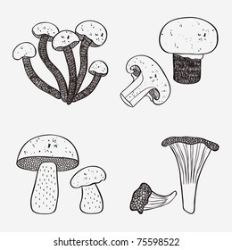 edible mushroom doodle set