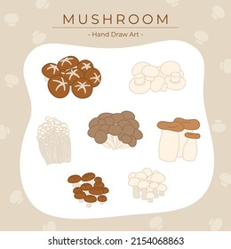 Edible Mushroom Hand Draw Icon Set Vector