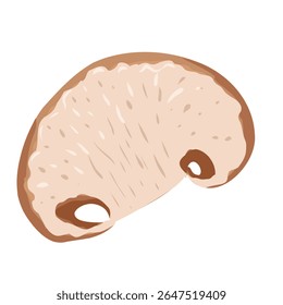 Fatia de cogumelo comestível. cogumelo gorro marrom isolado no fundo branco. ilustração de comida plana simples de vetor desenhado à mão para visuais, design de cozinha, embalagem, receitas, decoração de produto, adesivos