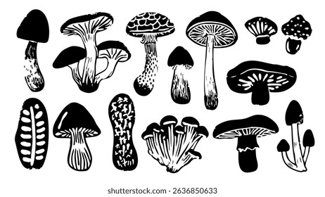Edible Mushroom Woodcut Vector illustration