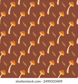 Edible mushrooms seamless pattern. Fungus endless background. Vector hand drawn illustration.