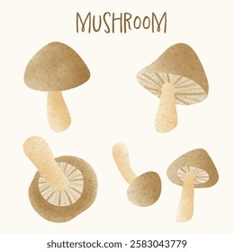 Edible mushrooms, watercolor, hand drawn