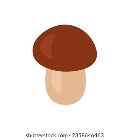 Edible porcini mushroom in flat style. Autumn organic vegetarian product for menu, label, recipe, store, packaging, fall design. Vector on a white background, eps 10.