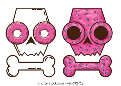 edible skull. candy and death. skull with donuts. Gingerbread skull. festive cakes for Halloween. pink skull 