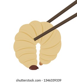 Edible worm vector. Grub worm vector. Grub worm on white background. symbol. chopsticks.
