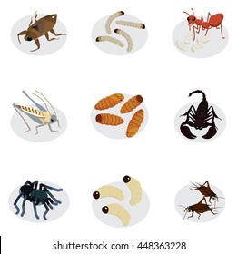 edible worms and insects cartoon style vector