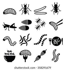 Edible worms and insects icons - alternative source of protein 