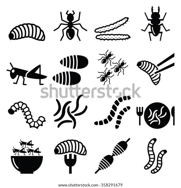 Edible worms and insects icons - alternative source of\
protein 