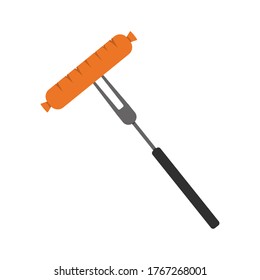 edible-cased sausage with small cuts, vector designed in flat, sausage on fork