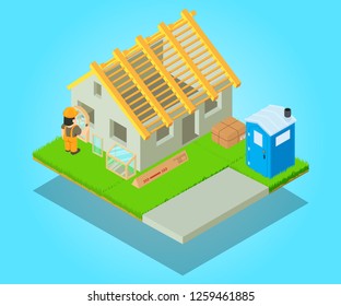 Edifice concept banner. Isometric banner of edifice vector concept for web, giftcard and postcard