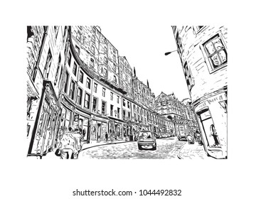 Edinburgh Capital of Scotland, United Kingdom. Hand drawn city sketch illustration in vector.