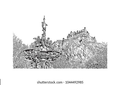 Edinburgh Capital of Scotland, United Kingdom. Hand drawn city sketch illustration in vector.