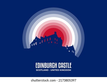 Edinburgh Castle illustration. Famous statue and building in moonlight illustration. Color tone based on official country flag. Vector eps 10. svg