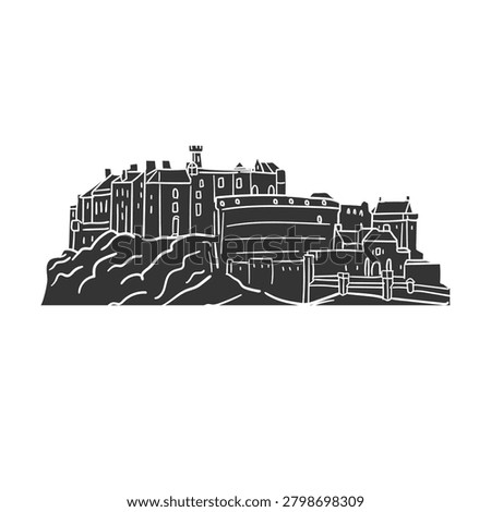 Edinburgh Castle Scotland Fortress Vector Illustration Hand Drawn Sketch