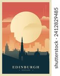 Edinburgh city brutalism poster with abstract skyline, cityscape retro vector illustration. Scotland UK modern travel guide cover, brochure, flyer, leaflet, business presentation template image